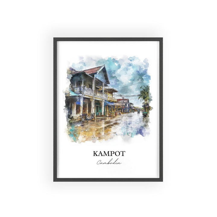 Kampot Wall Art, Preaek Tuek Chhu River Print, Cambodia Watercolor Art, Kampot Cambodia Gift, Travel Print, Travel Poster, Housewarming Gift