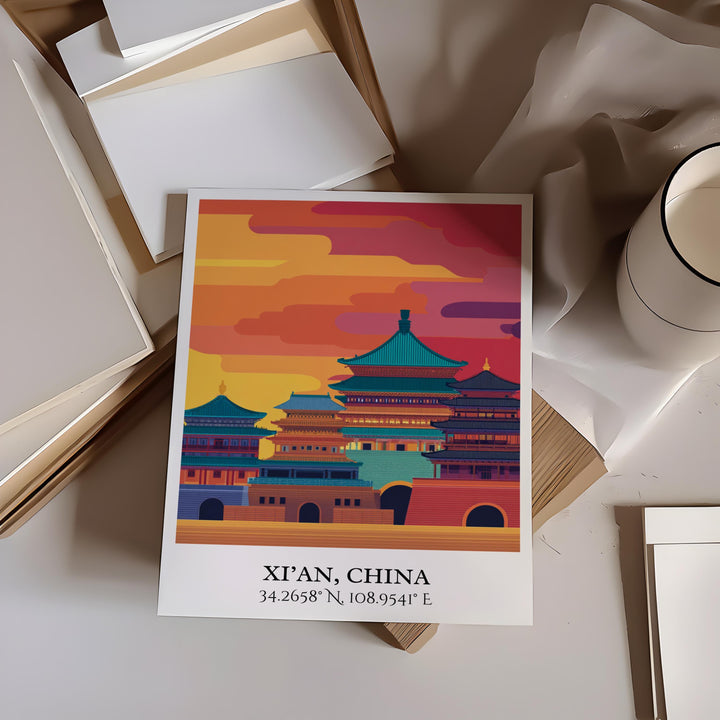 Xi'an China Art, Xi'an China Retro Travel Art, Xi'an China Home Decor, Xi'an Gift, China Travel Art, Travel Prints, Housewarming Gift