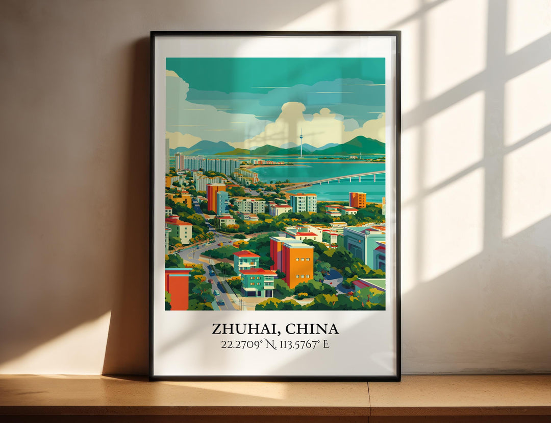 Zhuhai China Art, Zhuhai Retro Travel Art, Zhuhai Home Decor, Zhuhai Gift, China Travel Art, Travel Prints, Housewarming Gift