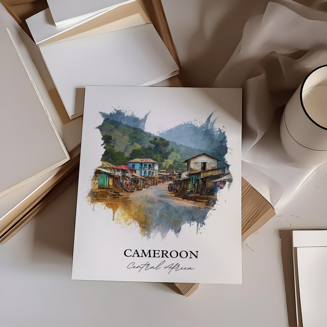 Cameroon Wall Art, Cameroon Print, Cameroon Watercolor Art, Cameroon Country Gift, Travel Print, Travel Poster, Housewarming Gift
