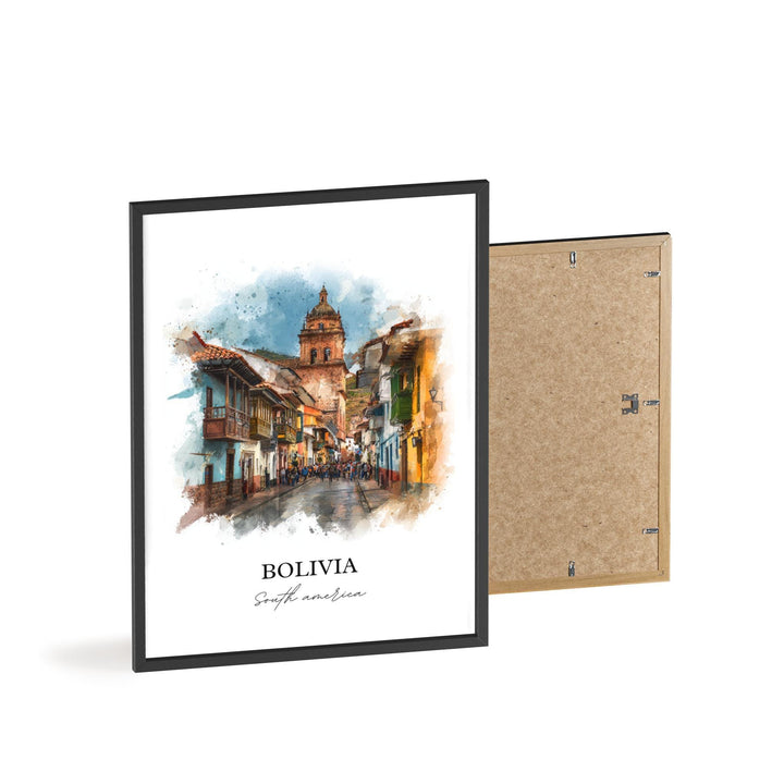 Bolivia Wall Art, Bolivia Print, Bolivia Watercolor Art, Bolivia Country Gift, Travel Print, Travel Poster, Housewarming Gift