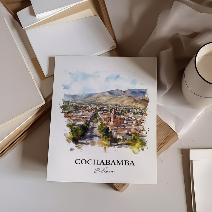 Cochabamba Wall Art, Bolivia Print, Bolivia Watercolor Art, Cochabamba Gift, Travel Print, Travel Poster, Housewarming Gift