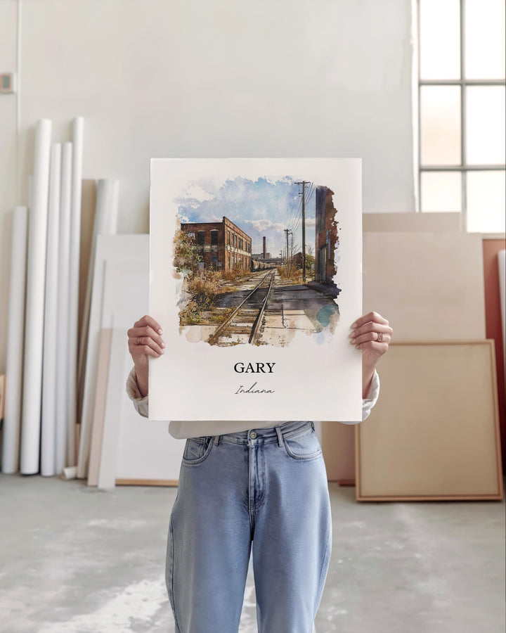 Gary Indiana Wall Art, Lake County IN Print, Indiana Watercolor Art, Gary Indiana Gift, Travel Print, Travel Poster, Housewarming Gift