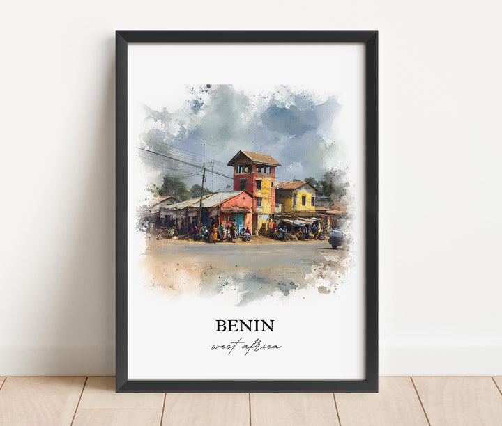 Benin Wall Art, Benin Print, Benin Watercolor Art, Benin Country Gift, Travel Print, Travel Poster, Housewarming Gift
