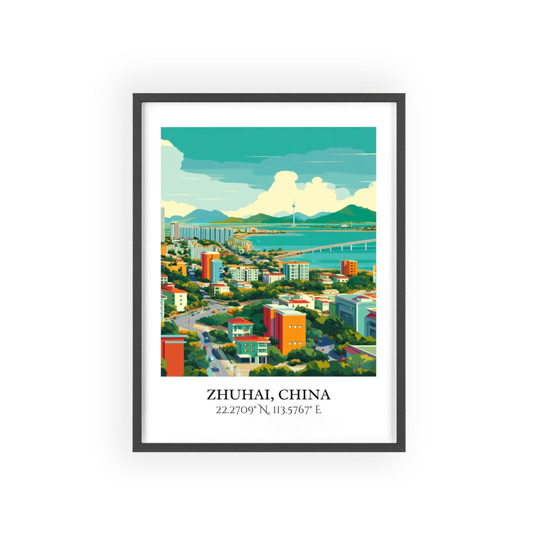 Zhuhai China Art, Zhuhai Retro Travel Art, Zhuhai Home Decor, Zhuhai Gift, China Travel Art, Travel Prints, Housewarming Gift
