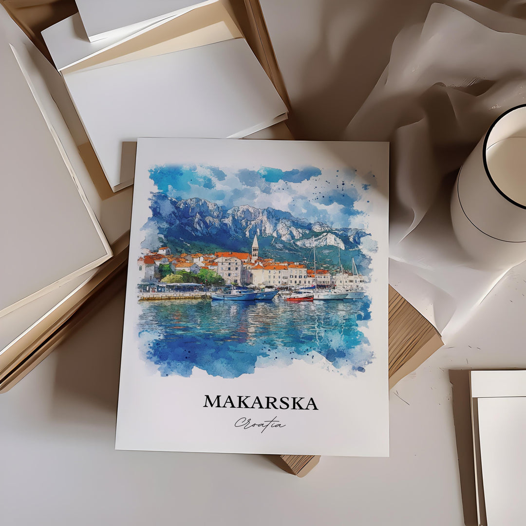 Makarska Wall Art, Dalmatian Coast Print, Croatia Watercolor Art, Makarska Croatia Gift, Travel Print, Travel Poster, Housewarming Gift