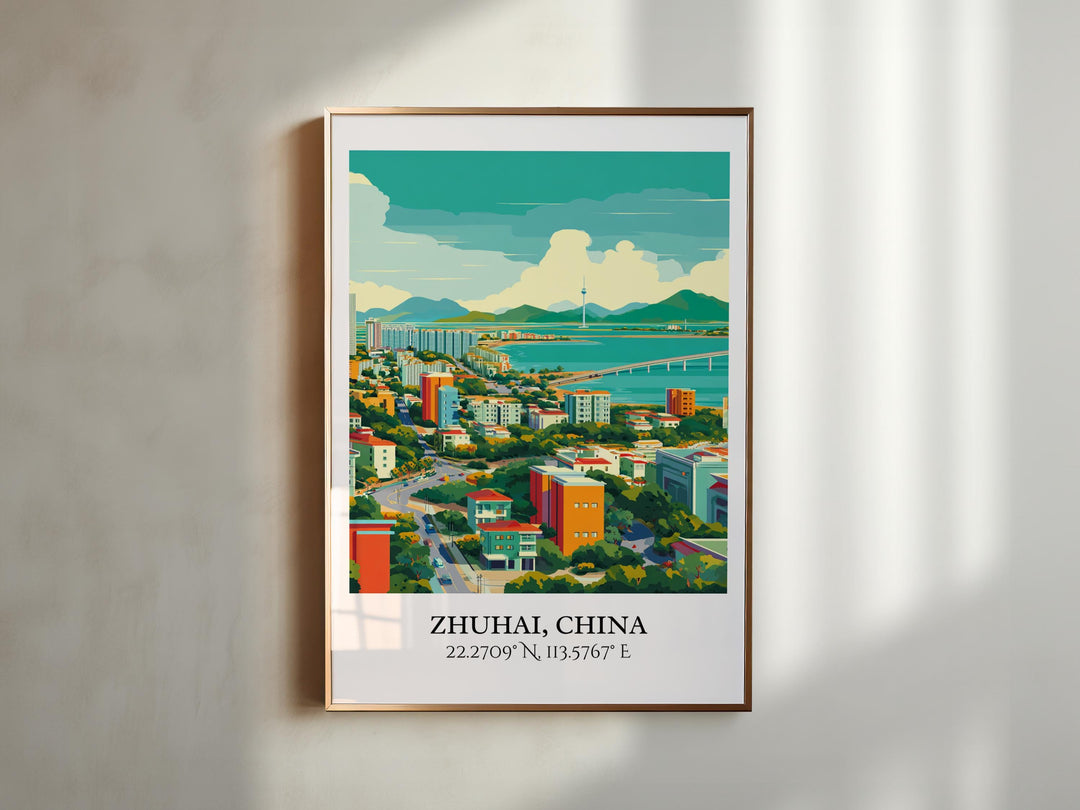 Zhuhai China Art, Zhuhai Retro Travel Art, Zhuhai Home Decor, Zhuhai Gift, China Travel Art, Travel Prints, Housewarming Gift