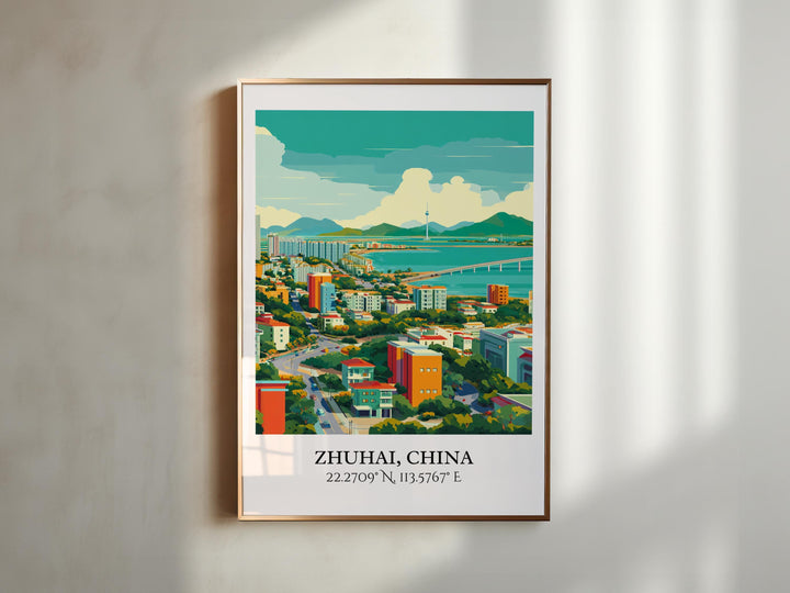 Zhuhai China Art, Zhuhai Retro Travel Art, Zhuhai Home Decor, Zhuhai Gift, China Travel Art, Travel Prints, Housewarming Gift