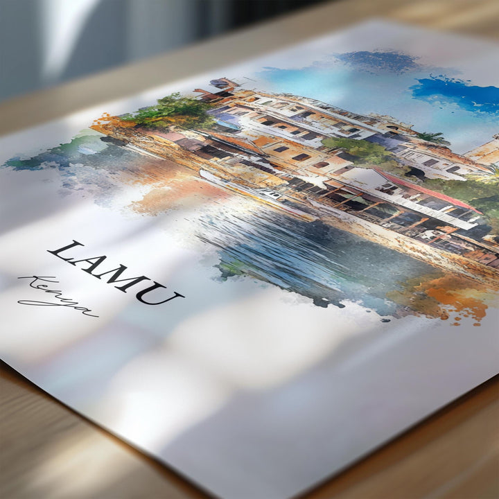 Lamu Kenya Wall Art, Lamu Print, Kenya Watercolor Art, Lamu Kenya Gift, Travel Print, Travel Poster, Housewarming Gift