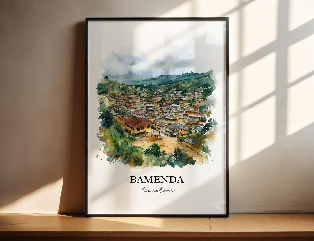 Bamenda Wall Art, Cameroon Print, Cameroon Watercolor Art, Bamenda Cameroon Gift, Travel Print, Travel Poster, Housewarming Gift