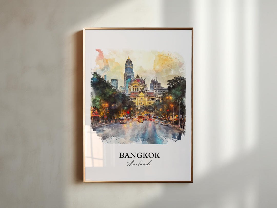 Bangkok Wall Art, Thailand Print, Thailand Watercolor Art, Bangkok Gift, Travel Print, Travel Poster, Housewarming Gift