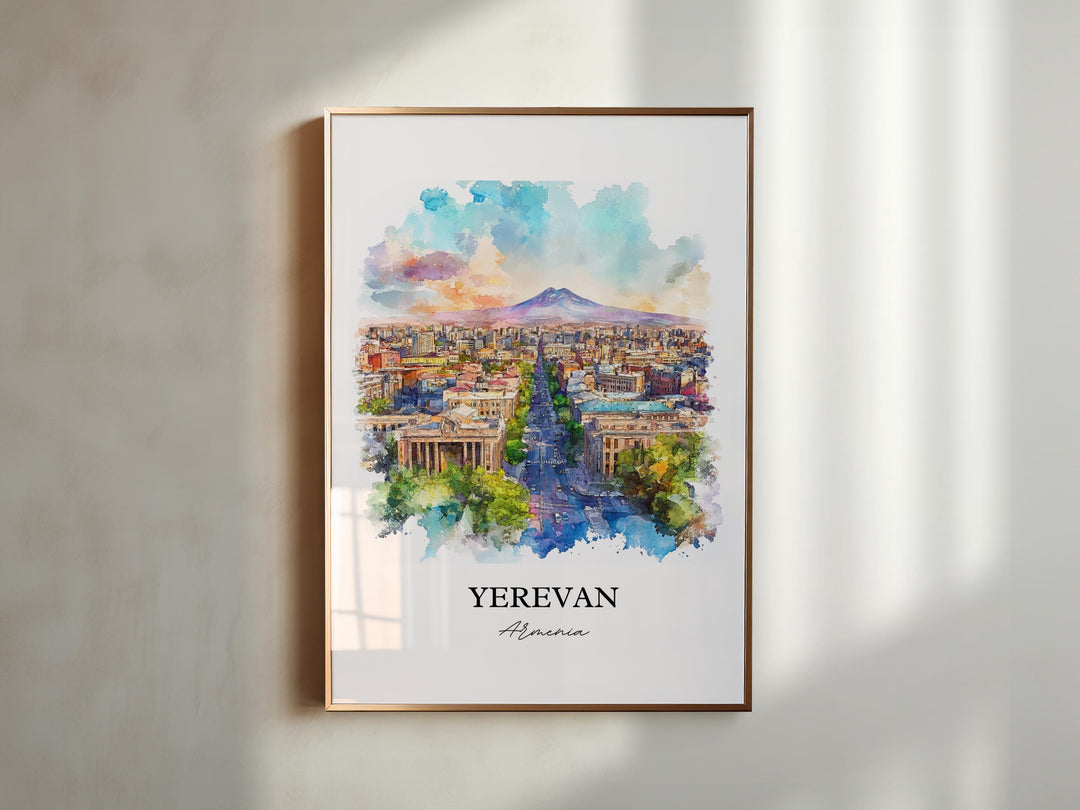 Yerevan Wall Art, Armenia Print, Armenia Watercolor Art, Yerevan Armenia Gift, Travel Print, Travel Poster, Housewarming Gift