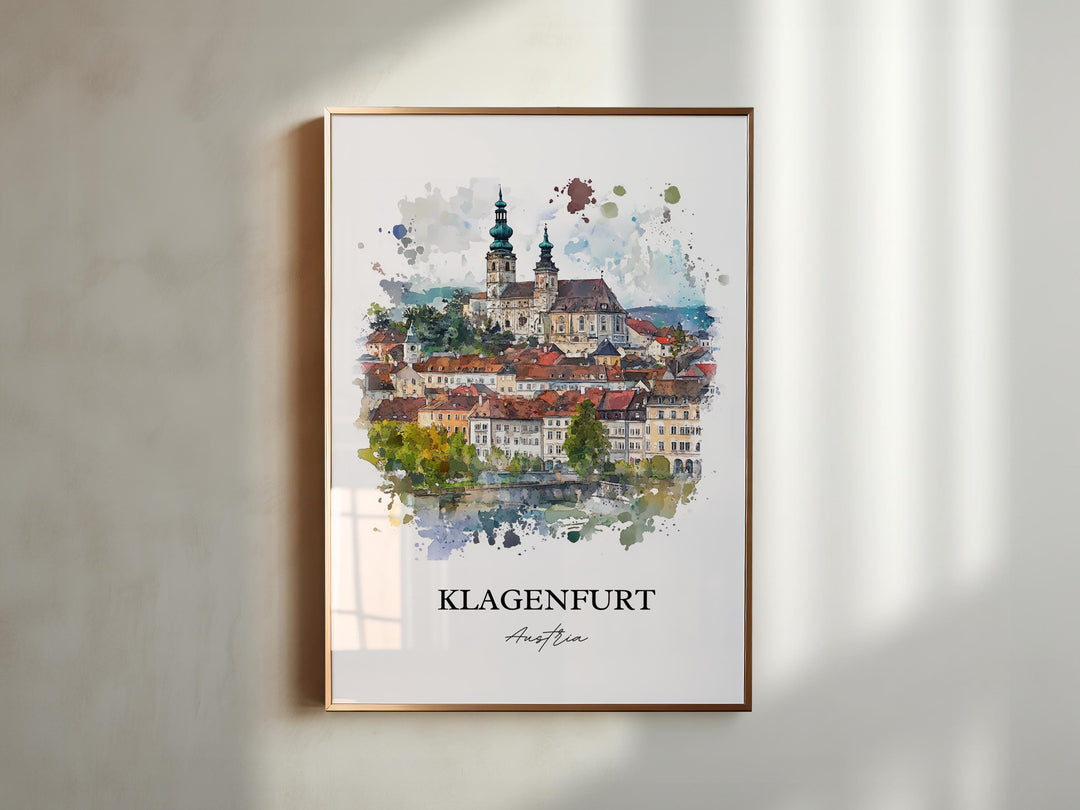 Klagenfurt Wall Art, Klagenfurt Print, Austria Watercolor Art, Klagenfurt Gift, Travel Print, Travel Poster, Housewarming Gift