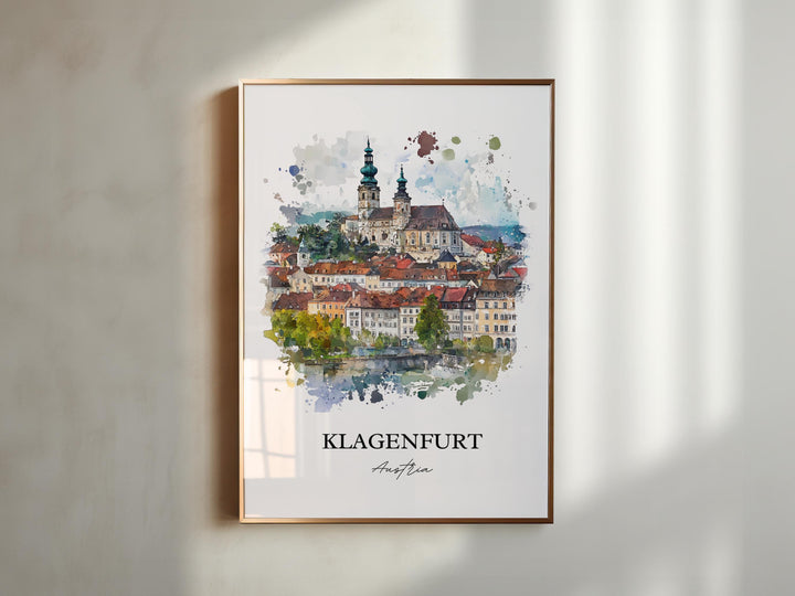 Klagenfurt Wall Art, Klagenfurt Print, Austria Watercolor Art, Klagenfurt Gift, Travel Print, Travel Poster, Housewarming Gift