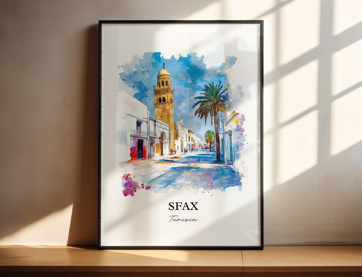 Sfax Tunisia Wall Art, Tunisia Print, Tunisia Watercolor Art, Sfax Tunisia Gift, Travel Print, Travel Poster, Housewarming Gift