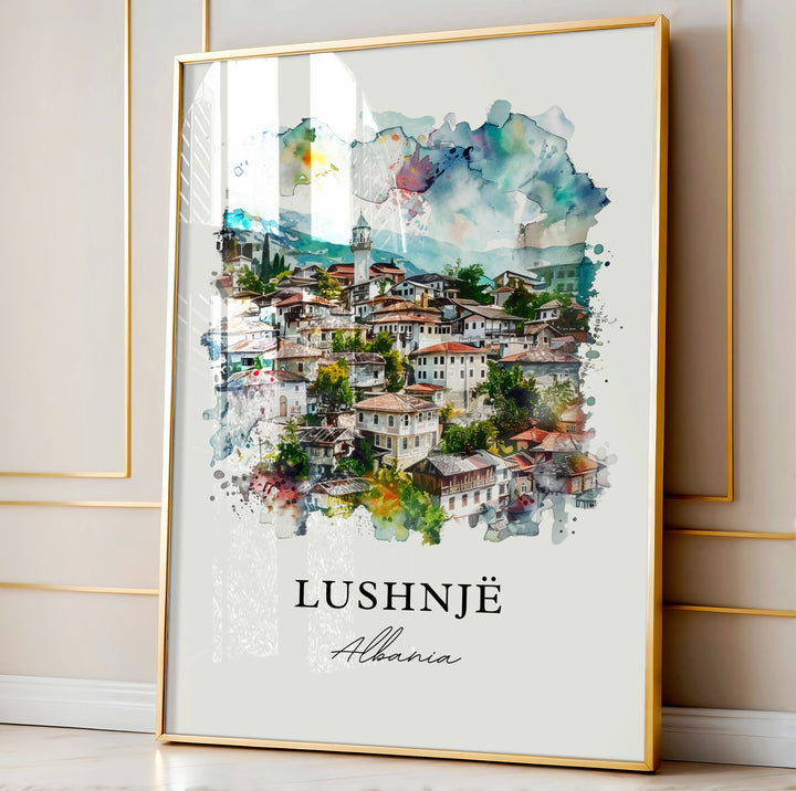 Lushnjë Wall Art, Lushnjë Albania Print, Lushnjë Watercolor, Lushnjë Albania Gift, Travel Poster, Housewarming Gift
