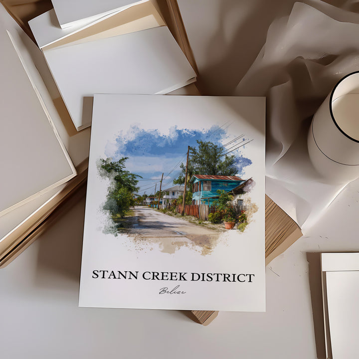 Stann Creek Belize Art, Belize Print, Belize Watercolor, Stann Creek District Gift, Belize Travel Print, Travel Poster, Housewarming Gift