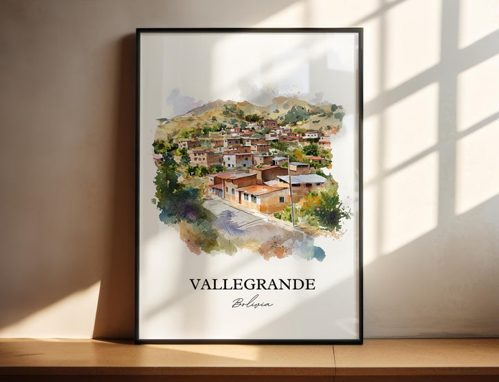 Vallegrande Wall Art, Bolivia Print, Bolivia Watercolor Art, Vallegrande Bolivia Gift, Travel Print, Travel Poster, Housewarming Gift