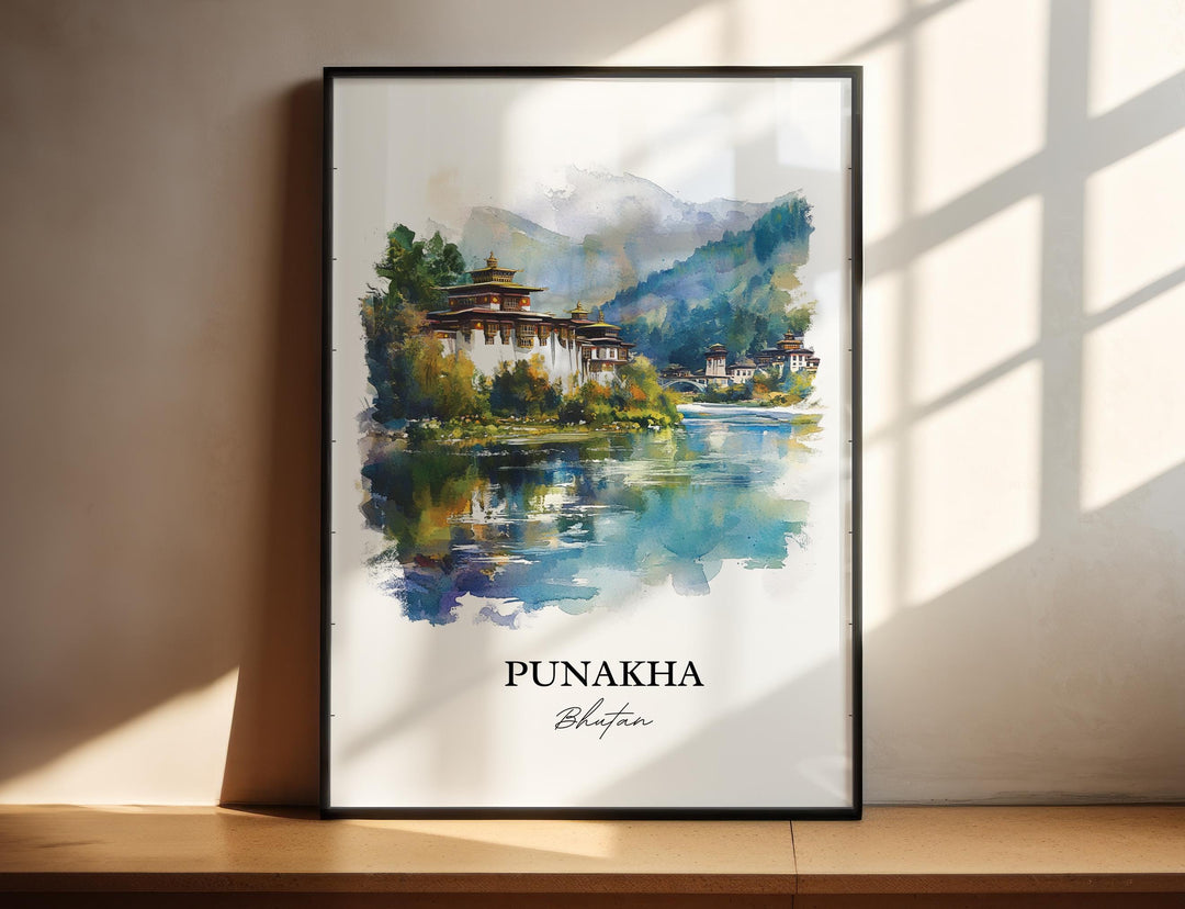 Punakha Wall Art, Punakha Dzong Print, Bhutan Watercolor Art, Punakha Gift, Travel Print, Travel Poster, Housewarming Gift