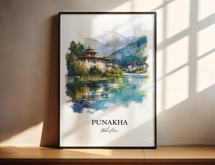 Punakha Wall Art, Punakha Dzong Print, Bhutan Watercolor Art, Punakha Gift, Travel Print, Travel Poster, Housewarming Gift
