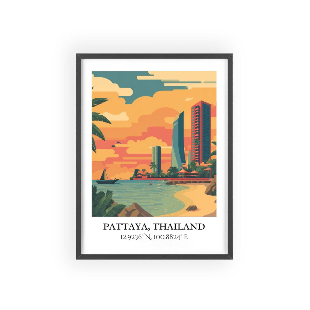 Pattaya Art, Pattaya Retro Travel Art, Pattaya Thailand Home Decor, Thailand Gift, Thailand Travel Art, Travel Prints, Housewarming Gift