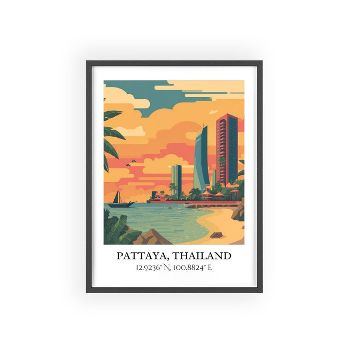 Pattaya Art, Pattaya Retro Travel Art, Pattaya Thailand Home Decor, Thailand Gift, Thailand Travel Art, Travel Prints, Housewarming Gift