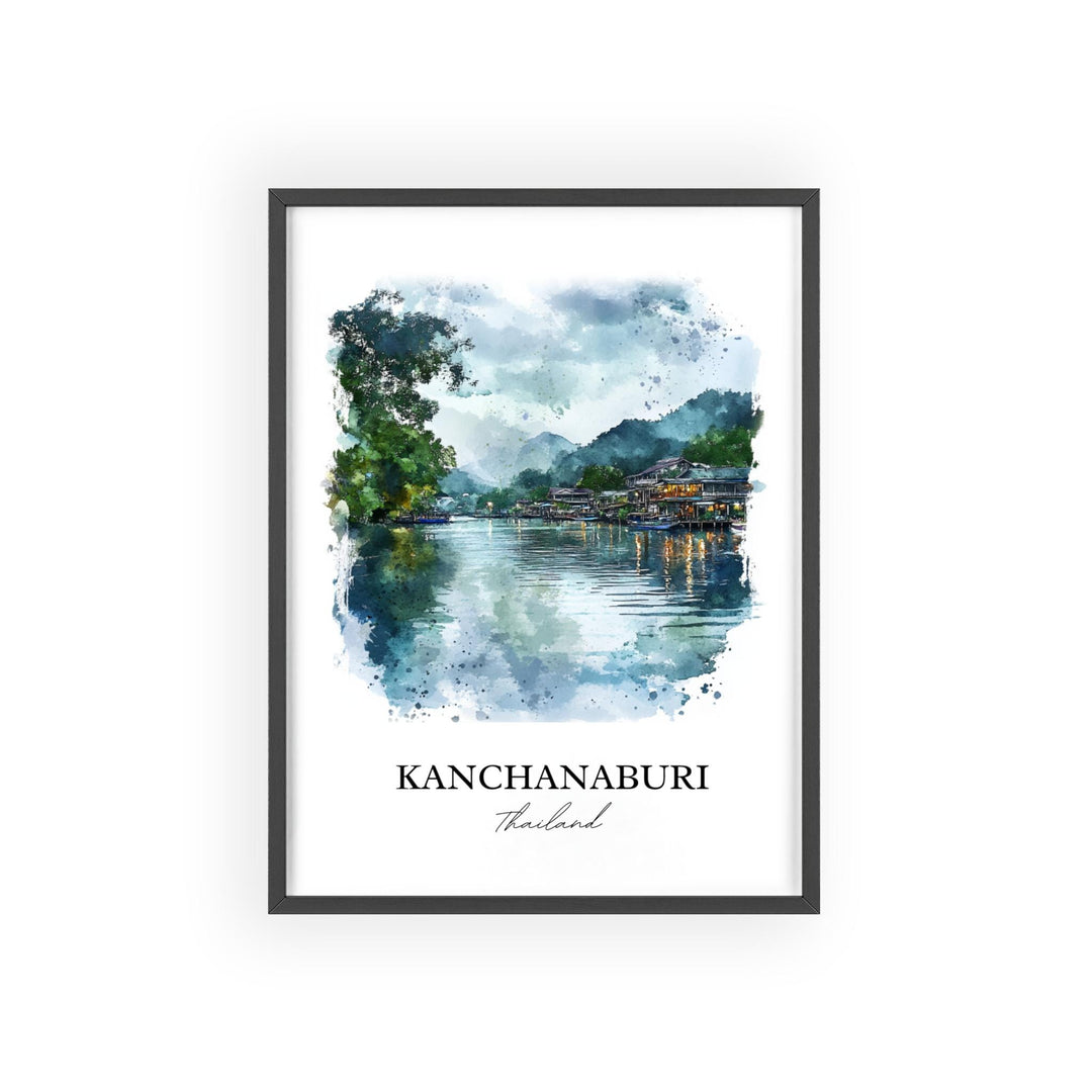 Kanchanaburi Wall Art, West Thailand Print, Thailand Watercolor Art, Kanchanaburi Gift, Travel Print, Travel Poster, Housewarming Gift