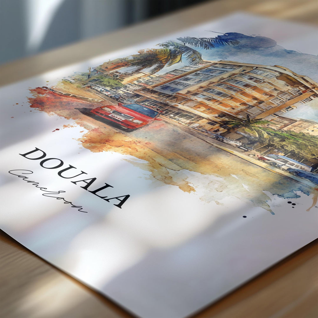 Douala Cameroon Wall Art, Cameroon Print, Cameroon Watercolor Art, Douala Cameroon Gift, Travel Print, Travel Poster, Housewarming Gift
