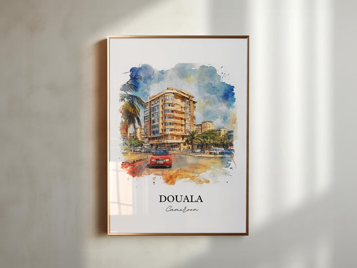 Douala Cameroon Wall Art, Cameroon Print, Cameroon Watercolor Art, Douala Cameroon Gift, Travel Print, Travel Poster, Housewarming Gift