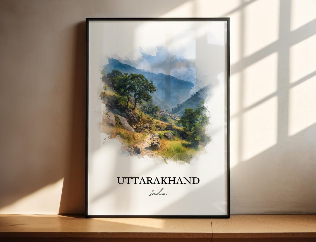 Uttarakhand Wall Art, Uttarakhand Print, India Watercolor Art, Uttarakhand India Gift, India Travel Print, Travel Poster, Housewarming Gift