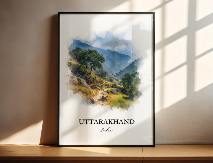 Uttarakhand Wall Art, Uttarakhand Print, India Watercolor Art, Uttarakhand India Gift, India Travel Print, Travel Poster, Housewarming Gift