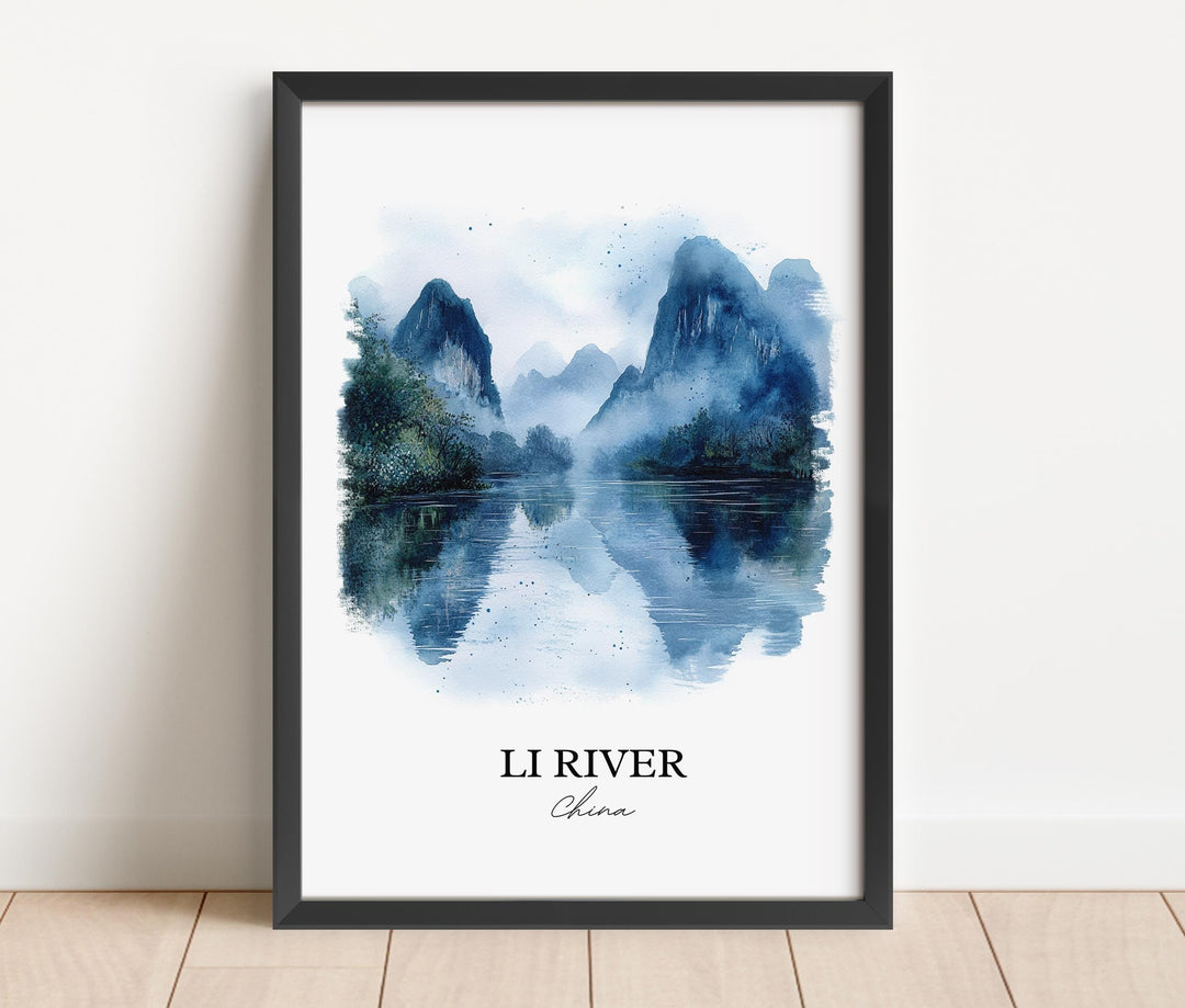 Li River Wall Art, Guangxi China Print, China Watercolor Art, Li River China Gift, Travel Print, Travel Poster, Housewarming Gift