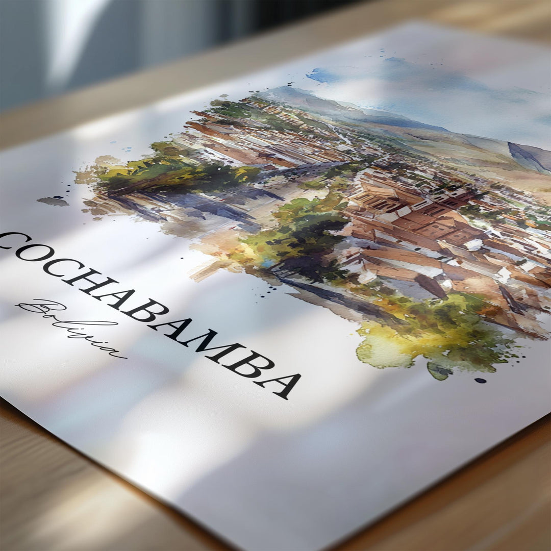 Cochabamba Wall Art, Bolivia Print, Bolivia Watercolor Art, Cochabamba Gift, Travel Print, Travel Poster, Housewarming Gift