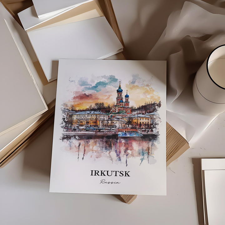 Irkutsk Wall Art, Oblast Region Print, Russia Watercolor Art, Irkutsk Russia Gift, Travel Print, Travel Poster, Housewarming Gift
