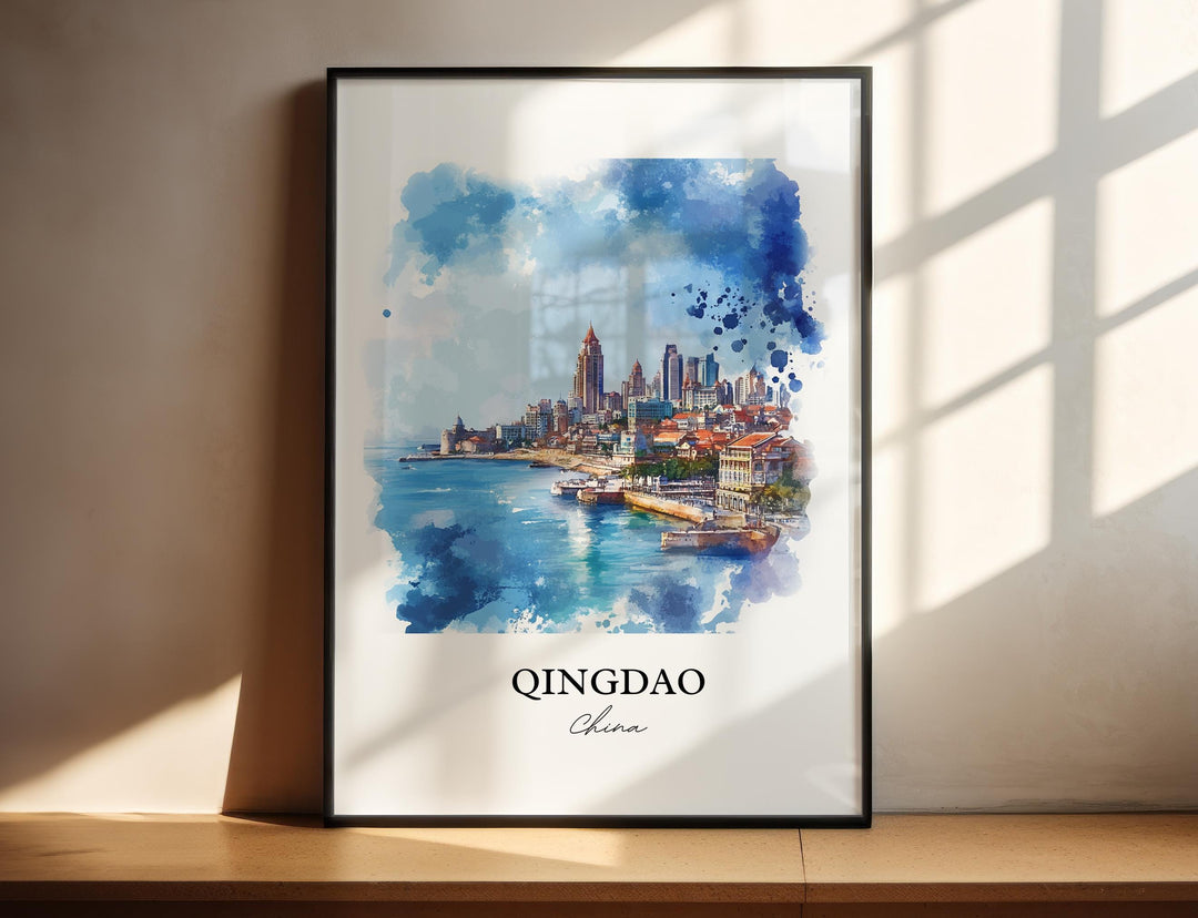 Qingdao Wall Art, Shandong Province Print, China Watercolor Art, Qingdao China Gift, Travel Print, Travel Poster, Housewarming Gift