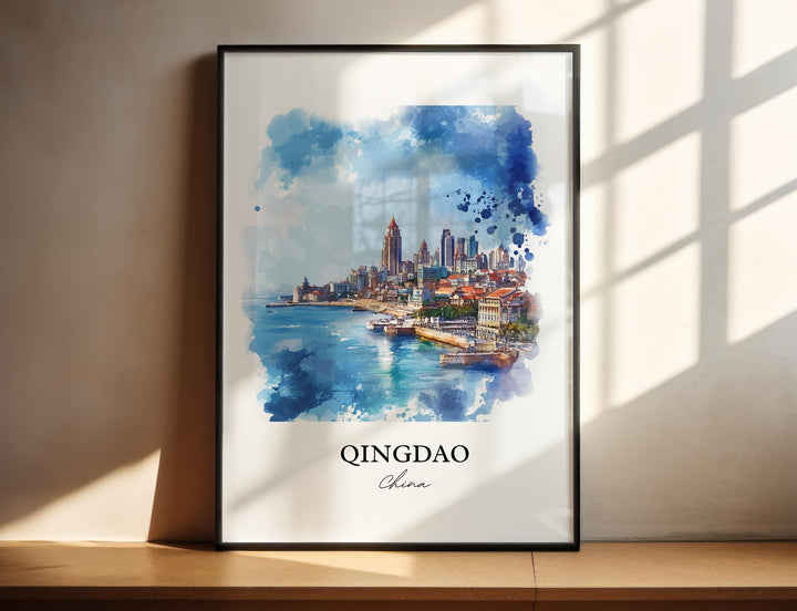 Qingdao Wall Art, Shandong Province Print, China Watercolor Art, Qingdao China Gift, Travel Print, Travel Poster, Housewarming Gift