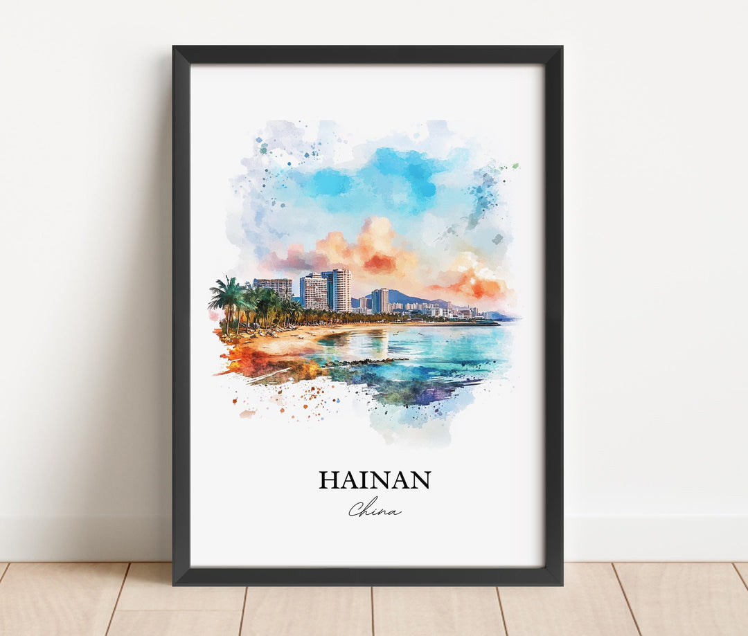 Hainan China Wall Art, Sanya Print, China Watercolor Art, Hainan China Gift, Travel Print, Travel Poster, Housewarming Gift