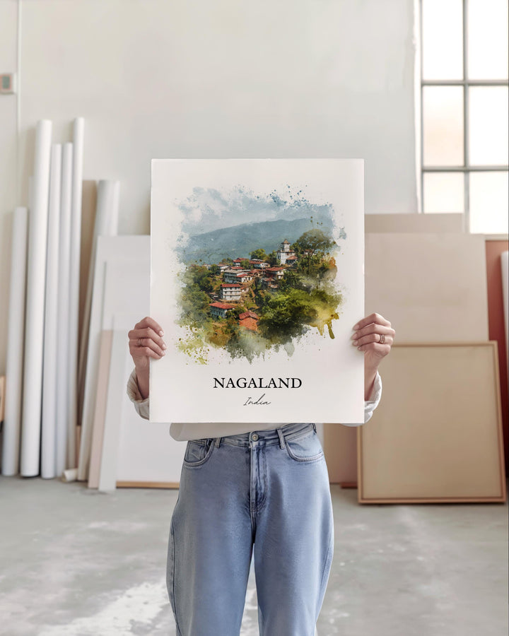Nagaland India Wall Art, Nagaland India Print, India Watercolor Art, Nagaland India Gift, Travel Print, Travel Poster, Housewarming Gift