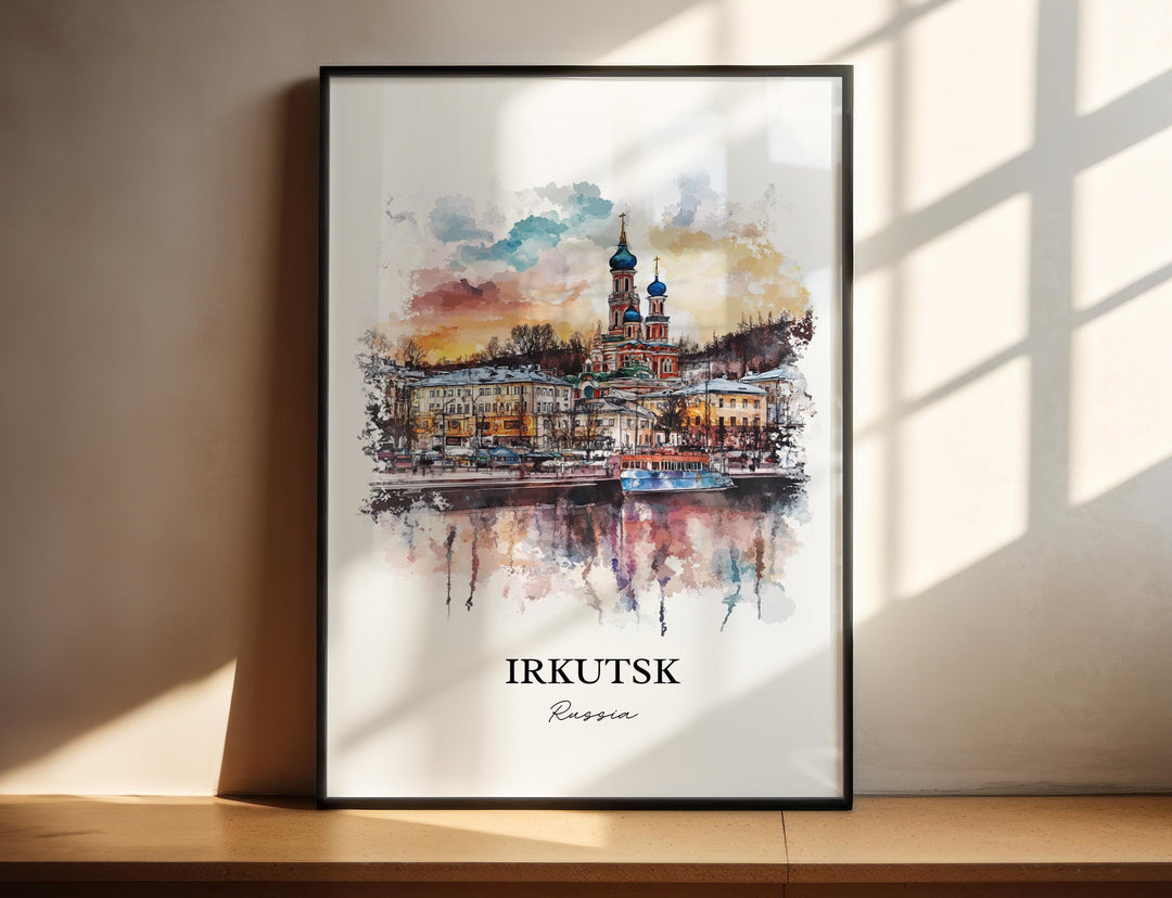 Irkutsk Wall Art, Oblast Region Print, Russia Watercolor Art, Irkutsk Russia Gift, Travel Print, Travel Poster, Housewarming Gift