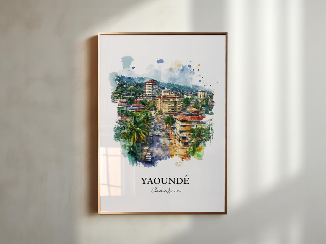 Yaoundé Wall Art, Cameroon Print, Cameroon Watercolor Art, Yaoundé Gift, Travel Print, Travel Poster, Housewarming Gift