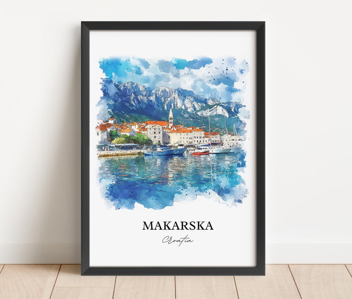 Makarska Wall Art, Dalmatian Coast Print, Croatia Watercolor Art, Makarska Croatia Gift, Travel Print, Travel Poster, Housewarming Gift