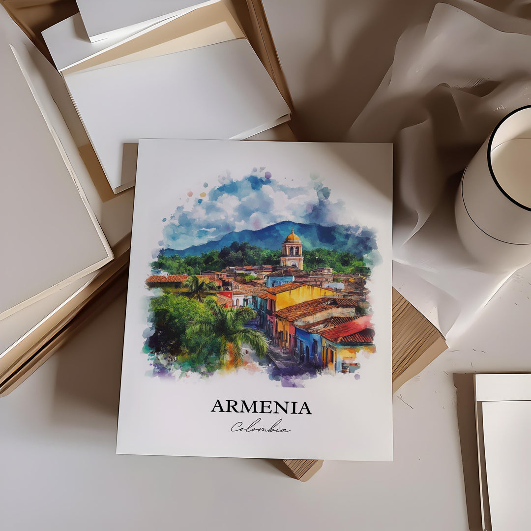 Armenia Colombia Wall Art, Quindío Print, Colombia Watercolor Art, Armenia Colombia Gift, Travel Print, Travel Poster, Housewarming Gift