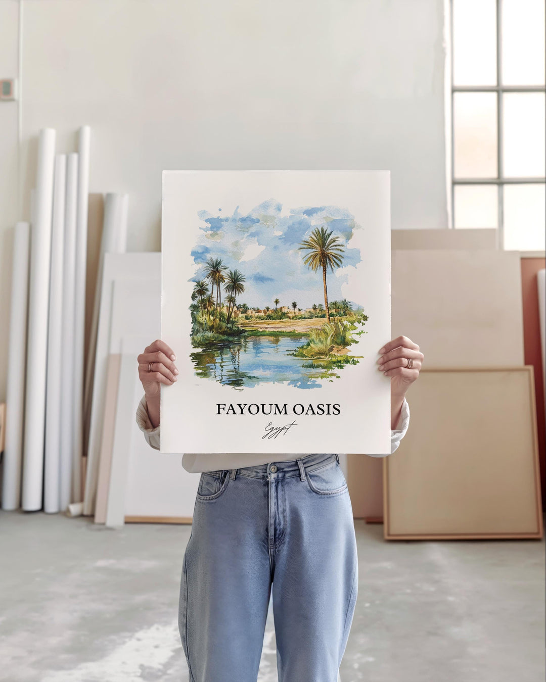 Fayoum Oasis Wall Art, Cairo Print, Egypt Watercolor Art, Fayoum Oasis Gift, Travel Print, Travel Poster, Housewarming Gift