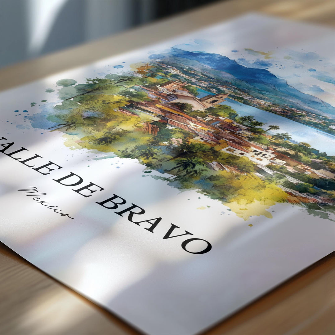 Valle de Bravo Wall Art, Lake Avándaro Print, Mexico Watercolor Art, Valle de Bravo Gift, Travel Print, Travel Poster, Housewarming Gift
