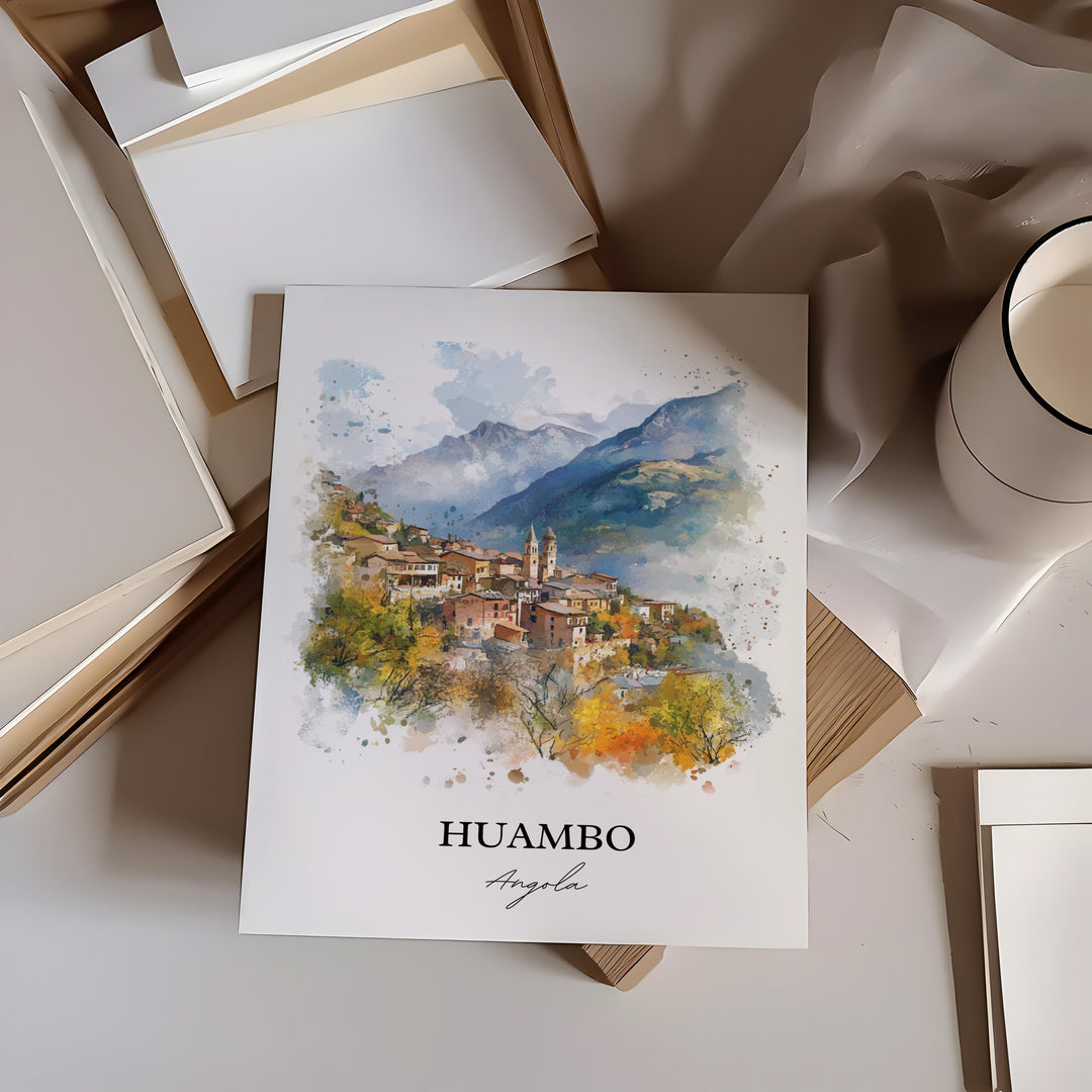 Huambo Wall Art, Angola Print, Angola Watercolor Art, Huambo Gift, Travel Print, Travel Poster, Housewarming Gift