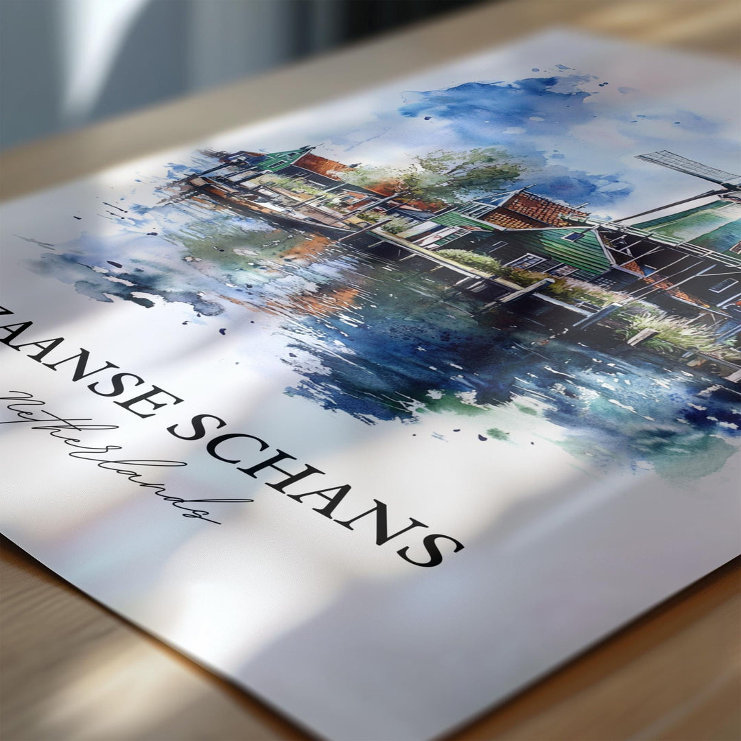 Zaanse Schans Wall Art, Zaandam Print, Netherlands Watercolor Art, Zaanse Schans Gift, Travel Print, Travel Poster, Housewarming Gift