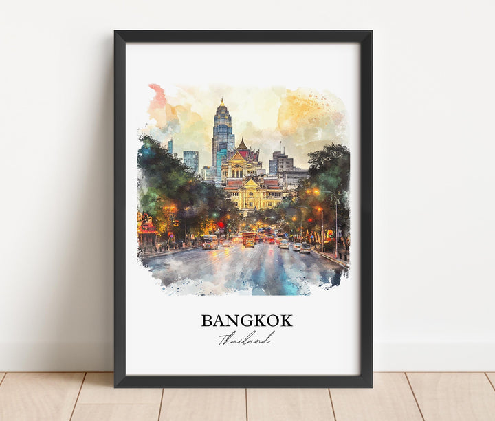 Bangkok Wall Art, Thailand Print, Thailand Watercolor Art, Bangkok Gift, Travel Print, Travel Poster, Housewarming Gift