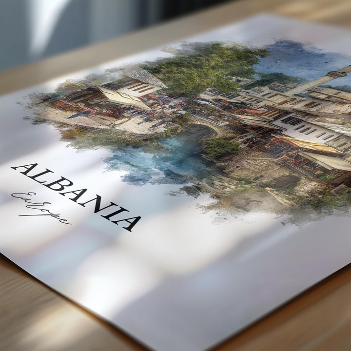 Albania Wall Art, Albania Print, Albania Watercolor Art, Albania Country Gift, Travel Print, Travel Poster, Housewarming Gift