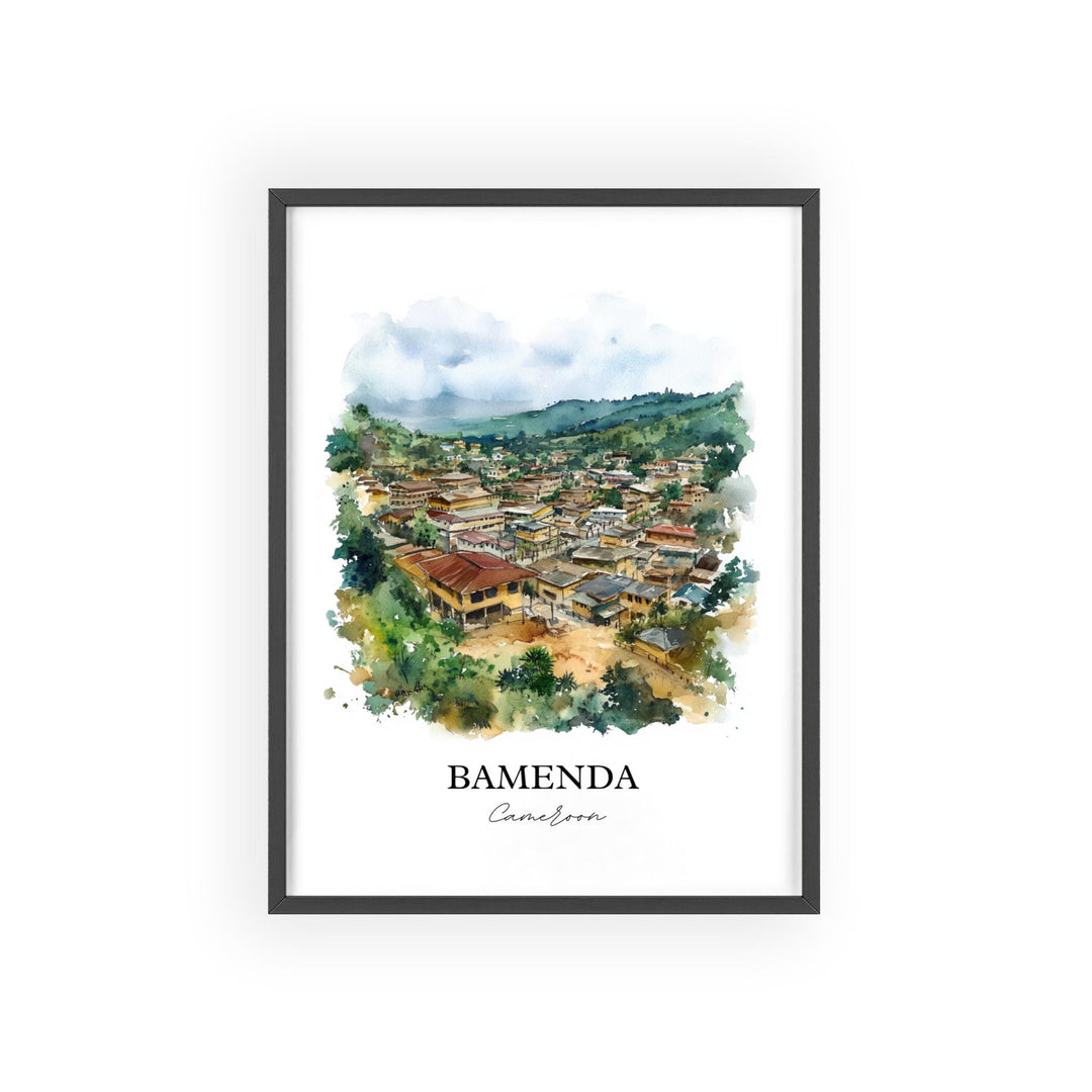 Bamenda Wall Art, Cameroon Print, Cameroon Watercolor Art, Bamenda Cameroon Gift, Travel Print, Travel Poster, Housewarming Gift