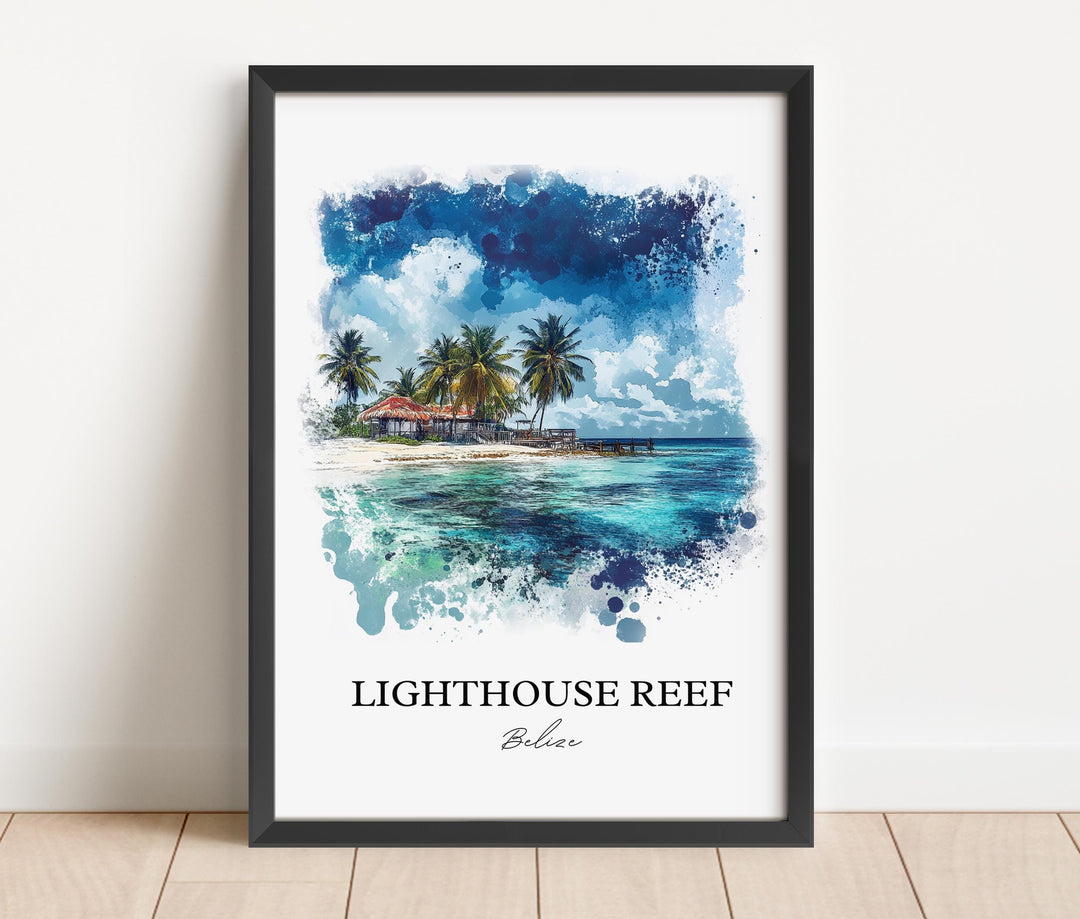 Lighthouse Reef Art, Great Blue Hole Print, Belize Watercolor, Lighthouse Reef Belize Gift, Travel Print, Travel Poster, Housewarming Gift